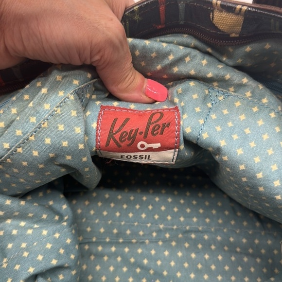 Fossil Key-Per Giraffe Theme Large Tote Bag Plastic Coated Vintage MCB6215E - Picture 9 of 13